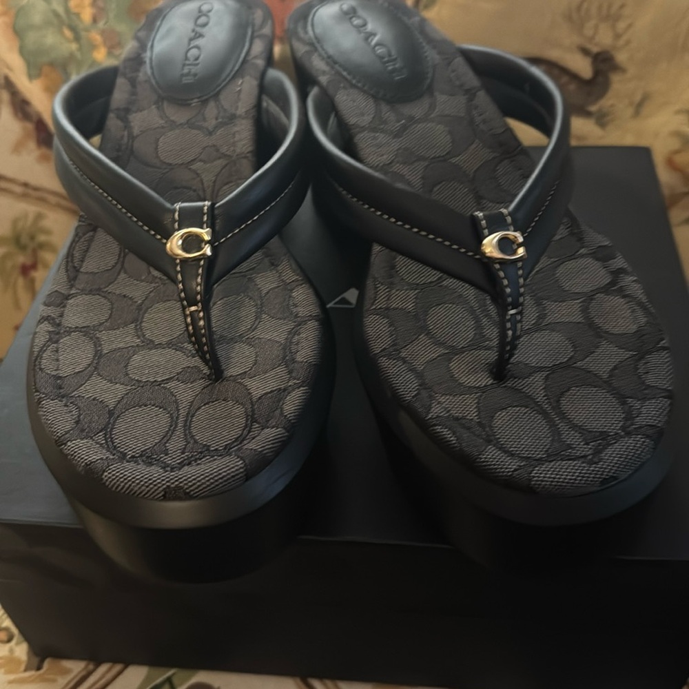 Never worn coach platform sandals very comfortable .